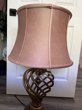 Classic Bronze Swirl Table Lamp with Taupe Fabric Shade